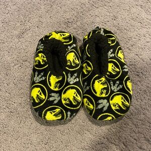Dinosaur Print Kids One Piece Slippers - Black and Yellow